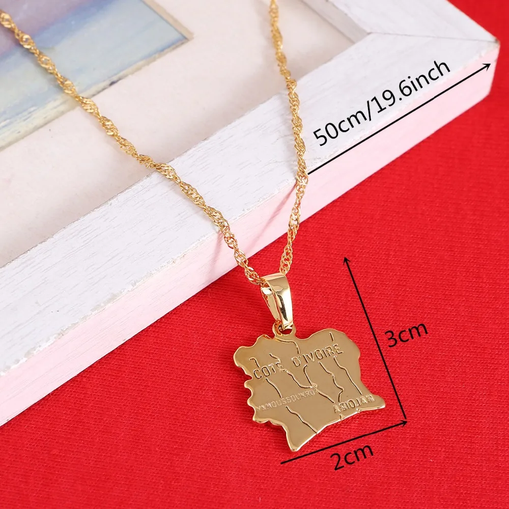 Cote D'Ivoire Map Necklace Pendant Ivory Coast Maps Necklaces Gold Color Jewelry For Women Men