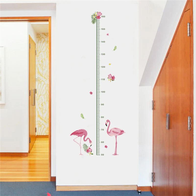 Beautiful Flamingo With Growth Chart Wall Stickers For Kids Room Home Decoration Height Measure Diy Birdl Mural Art Pvc Decals