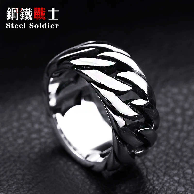 steel soldier titanium steel Gothic chain ring personality retro ring for men stainless steel ring jewelry