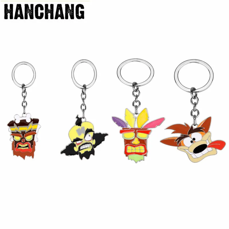 Game Crash Bandicoot Pendant Keychain Power Armor Cosplay Keyring Accessories Anime Figure Model Carton Dog Keychain Holder