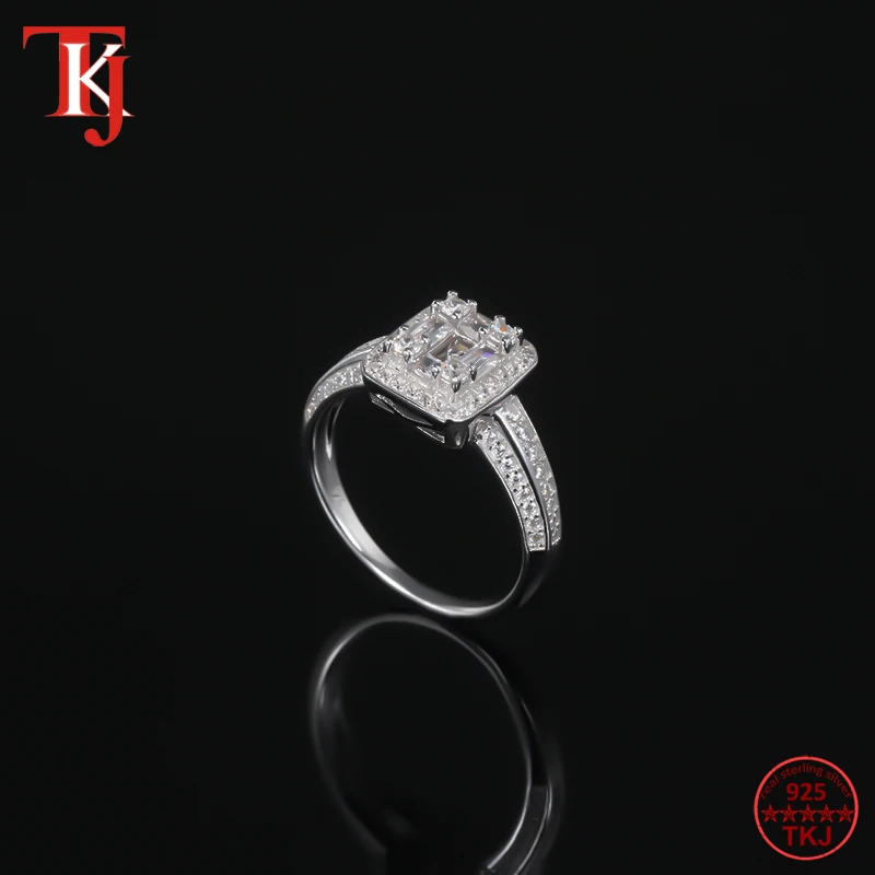 

TKJ 925 Sterling Silver AAA Cubic Zirconia Rings Women's Wedding Ring Cocktail Party Anniversary Jewelry Gift