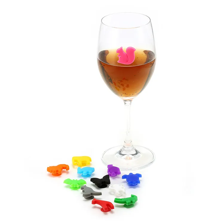 12pcs Suction Cup Silicone Animals wine charms glass markers