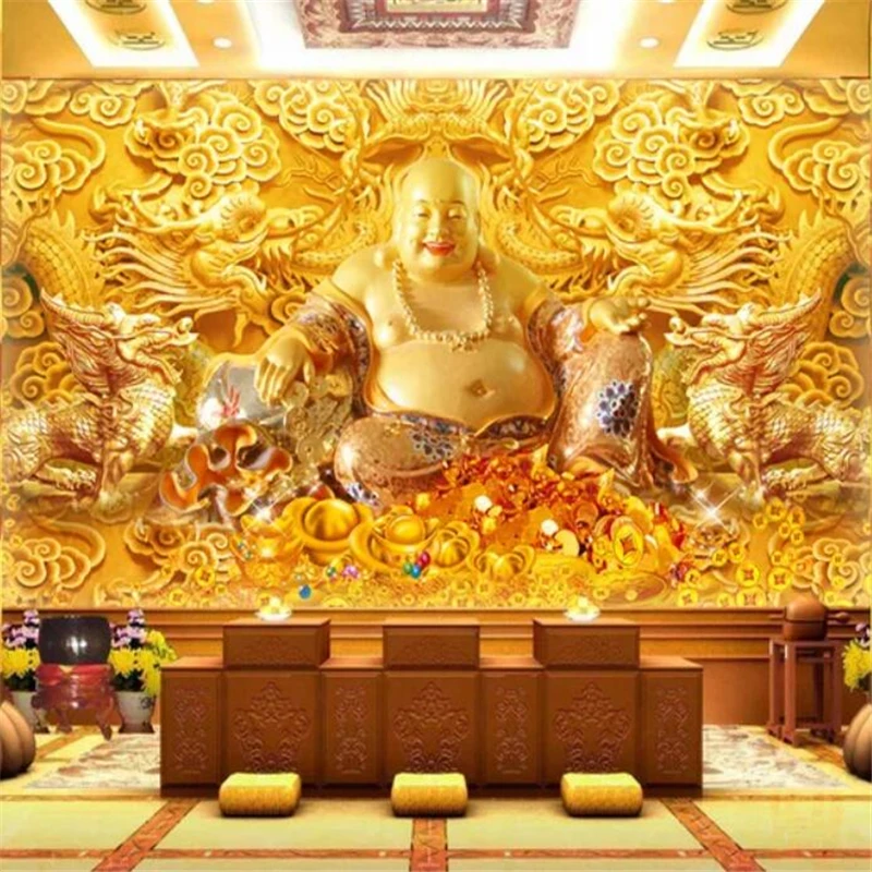 beibehang Custom wallpaper 3d murals come to Buddha lucky treasure into gold embossed TV background wall living room wallpaper