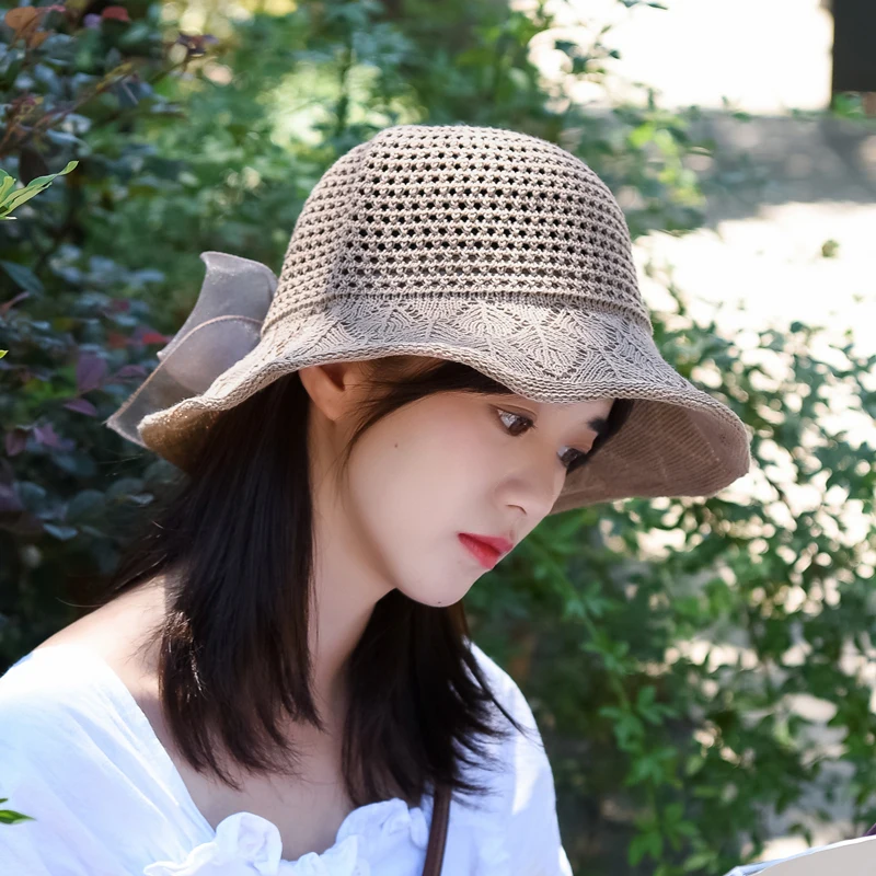 

Sun Shade Hat Spring Summer Women Fashion Korean Version Bowknot Style Beach Hats Wide Brim Floppy Casual Holiday Caps H118