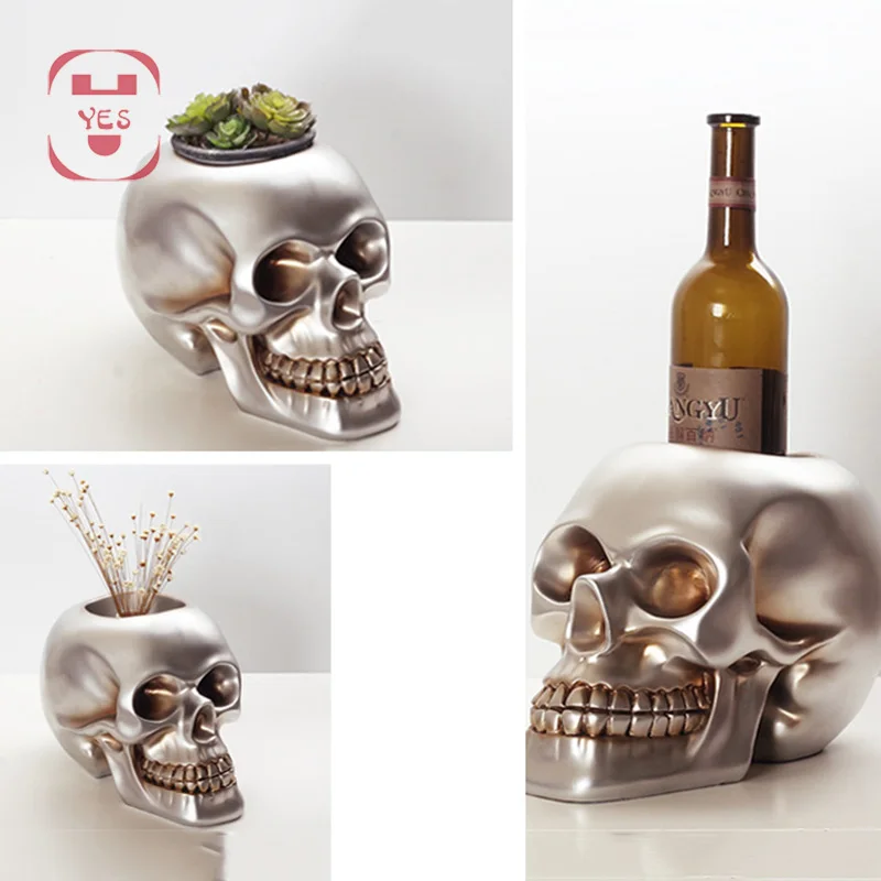 

YES European-style vintage resin skull model wine rack potted storage home decorations bar personalized ornaments crafts statue