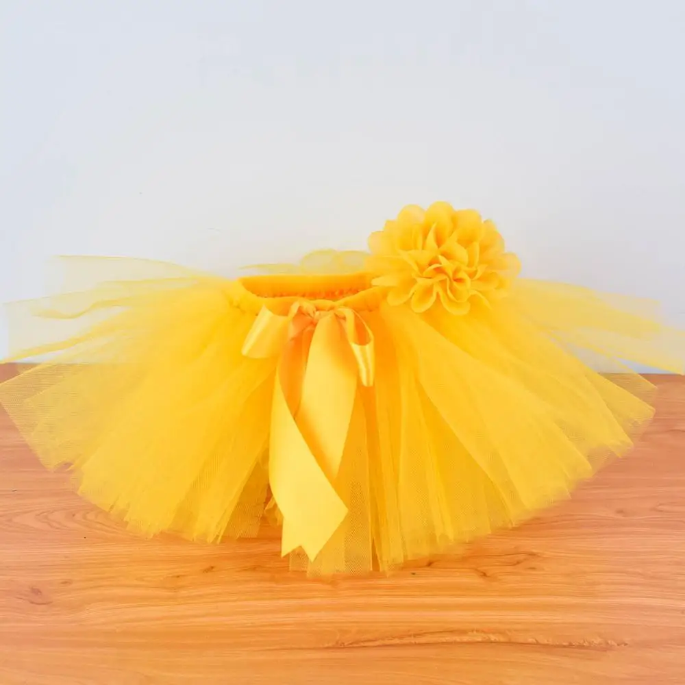 Yellow Baby Girls Fluffy Tutu Skirt & Headband Set Newborn Photo Prop Costume Infant Birthday Tulle Tutus Outfit  For 0-12M