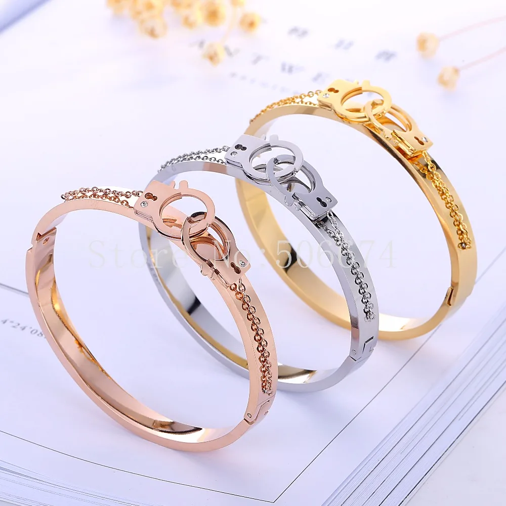 Top Quality Couple Lock Love CZ brand Fashion Jewelry Cuff Carter Bracelets Bangles 316L Stainless Steel Bracelets For Women