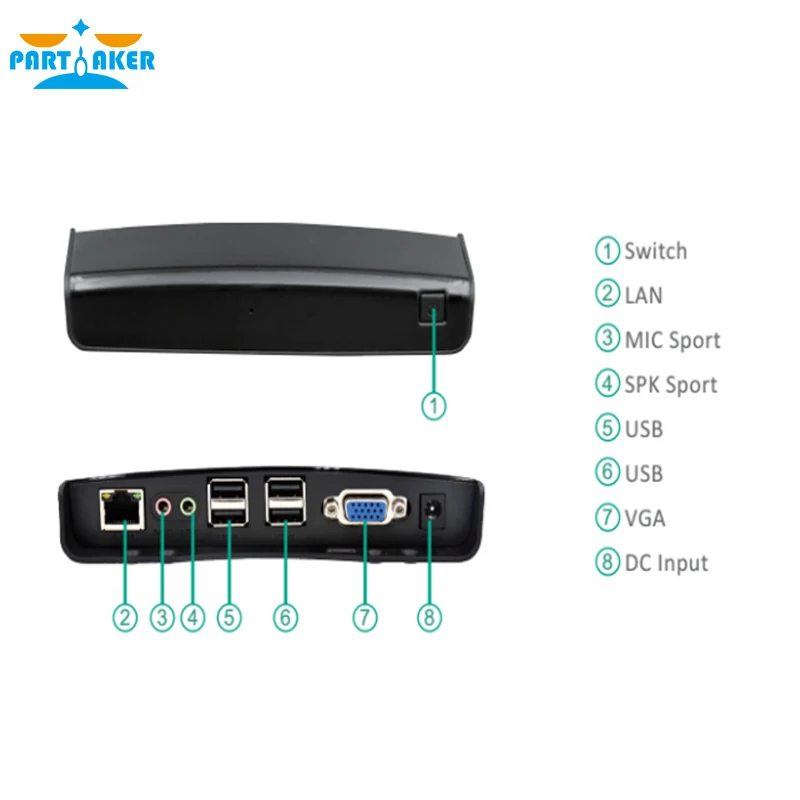 Partaker Thin Client FL200N Remote RDP 8.1 Remote FX Terminal Rendering VDClass ARM A53 Quad core 2.0GHz 512M RAM 4G Flash