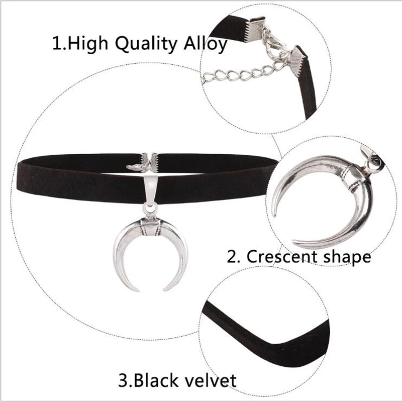 Punk Crescent Pendant Choker Necklace For Women Vintage Alloy Half Moon Rope Chain Collar Choker Fashion Jewelry Colliers Colar