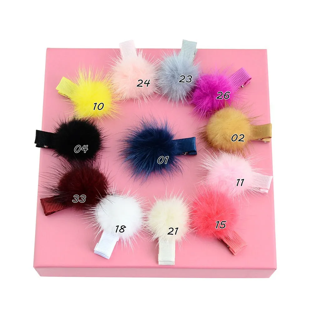 

MengNa Cute Real Mink Fur Pom Pom Hair Pin Hair Accessories Handmade for Girls Fur Ball Hair Barrette Clip 60pc/lot