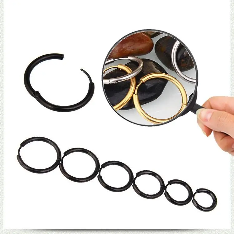 Wholesale Jewelry -- Titanium steel Men\'s Smooth Hoop Earrings Jewelry 10mm / 12mm / 14mm / 16mm / 18mm / 20mm