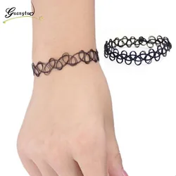 Vintage Stretch Tattoo Black Hollow Bracelets Punk Retro Gothic Elastic Bijoux for Women Lady Gift Fashion Jewelry