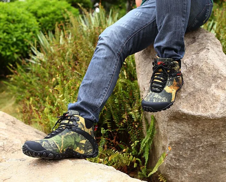 Men  camouflage waterproof canvas hiking boot male Anti-skid Wear resistant fishing zapato climbing plus size high shoes