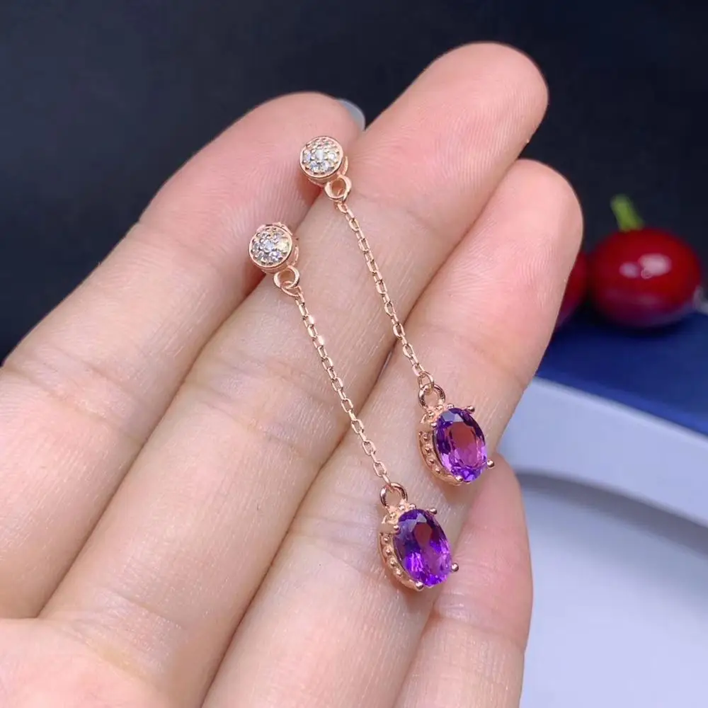 Einfache und zarte, dame ohrringe, natürliche amethyst, günstige, paket, 925 Sterling Silber