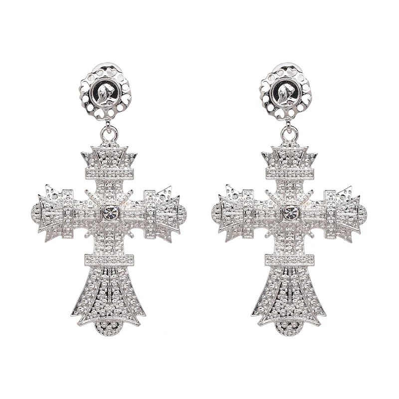 Wholesale JUJIA New Rhinestone Crystal Cross Earrings For Women Fashion Baroque Drop Dangle Earrings Big Earrings Jewelry