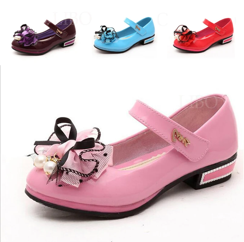 

Spring Kids Pu Leather Shoes Fashion Bows Girls Princess Shoes Sweet Candy Color Childrens Dance Shoes