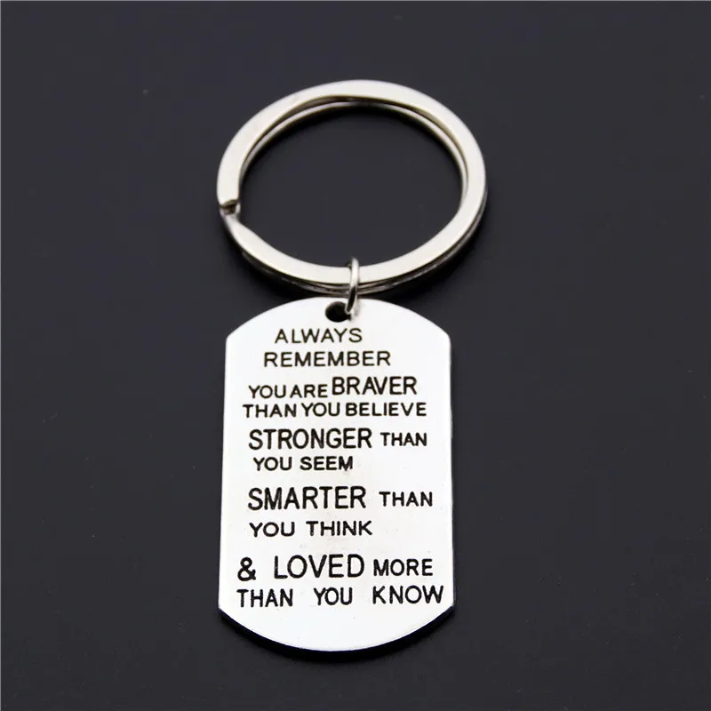 1pc Silver Color Tag Pendant Keychain Always Remember You Are Braver Than You Believe Stronger Than You Seem Smarter Key Ring