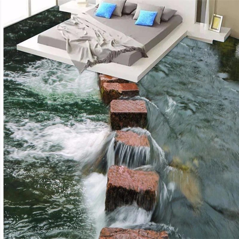 Beibehang Custom photo 3d flooring modern art river stone bathroom 3d flooring sticker 3d PVC sticker self-adhesive 3d wallpaper