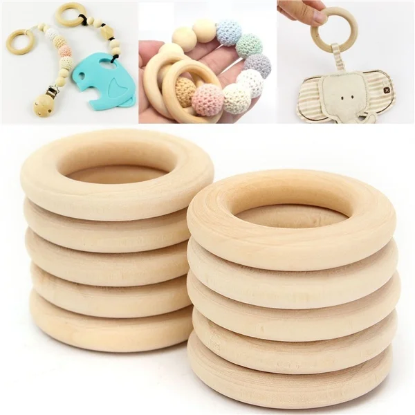 

100pcs 34mm DIY Natural Wooden Round Rings Necklace Craft Jewelery Baby Teething Teething Rings Infant Teether Toy DIY