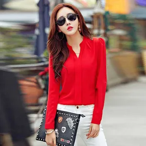 Frauen mit langem Ärmel Hemd Herbst Kleidung Schlanker Mode Chiffon Bluse mit V Corean Sleep Elegante Damen Red White Office Shirts DF2324 12 Hauptverkäufe weiße Hemd Frau - №11