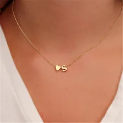 Fashion Tiny Dainty Heart Initial Necklace Letter  Name Jewelry For Women Accessories Girlfriend Gift