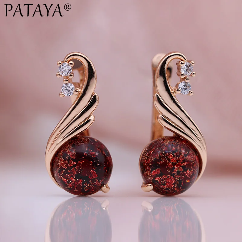 PATAYA New Colorful Crystal Cave Onyx Drop Earrings 585 Rose Gold Color Natural Zircon Long Earring Women Luxury Fashion Jewelry
