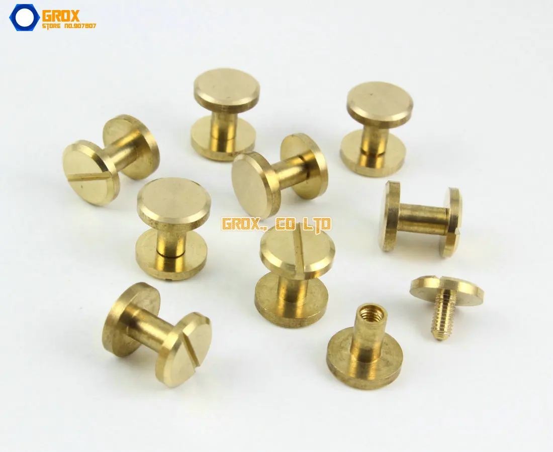 

30 Pieces 10*7mm Leather Craft Belt Wallet Solid Brass Nail Rivet Chicago Screw Flat Head