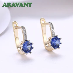 Aravant 925 Silver 18K Gold Round CZ Cubic Zircon Gold Earrings For Women Fashion Jewelry