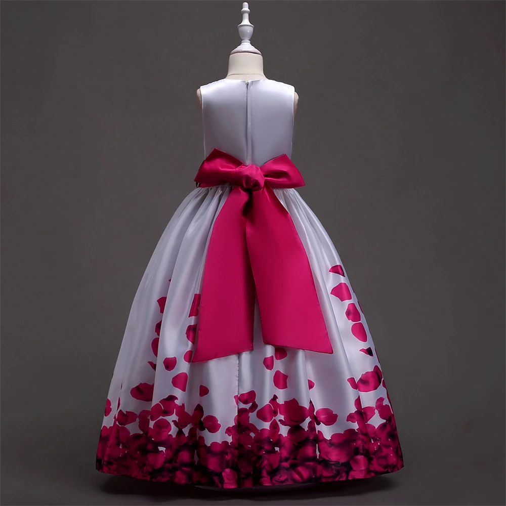 Children Elegant Wedding Costume for Girls Embroidery Princess Ball Gown Big Girls Bow Sleeveless Robe Fille Children Vestidos