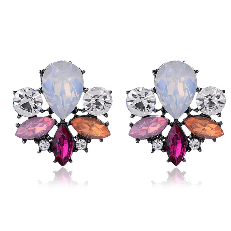 LUBOV Pretty Colorful Crystal Stone Stud Earrings Big Rhinestone Inlaid For Women Girls Piercing Earrings Christmas Gift Jewelry