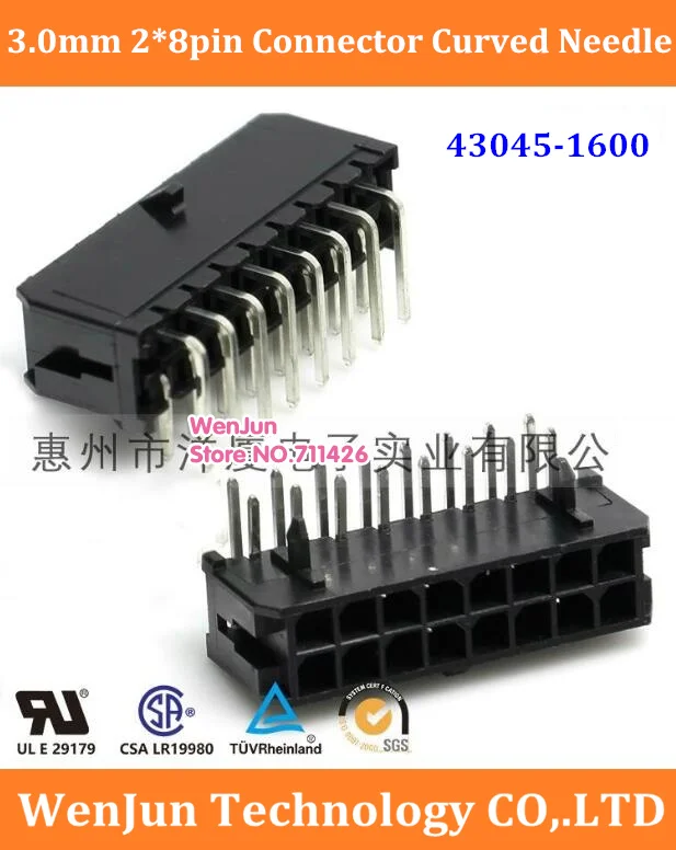 

Free Shipping 43045-1600 3.0mm Spacing Connector 90 degree Bend needle/Curved needle, 3.0-2*8Pin 16P 16pin Terminal Plug