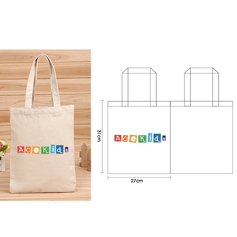 100 pcs/lot Customized Logo Canvas Bag  Environmental Protection Tote Bag Washable Natural Canvas Shopping Bag