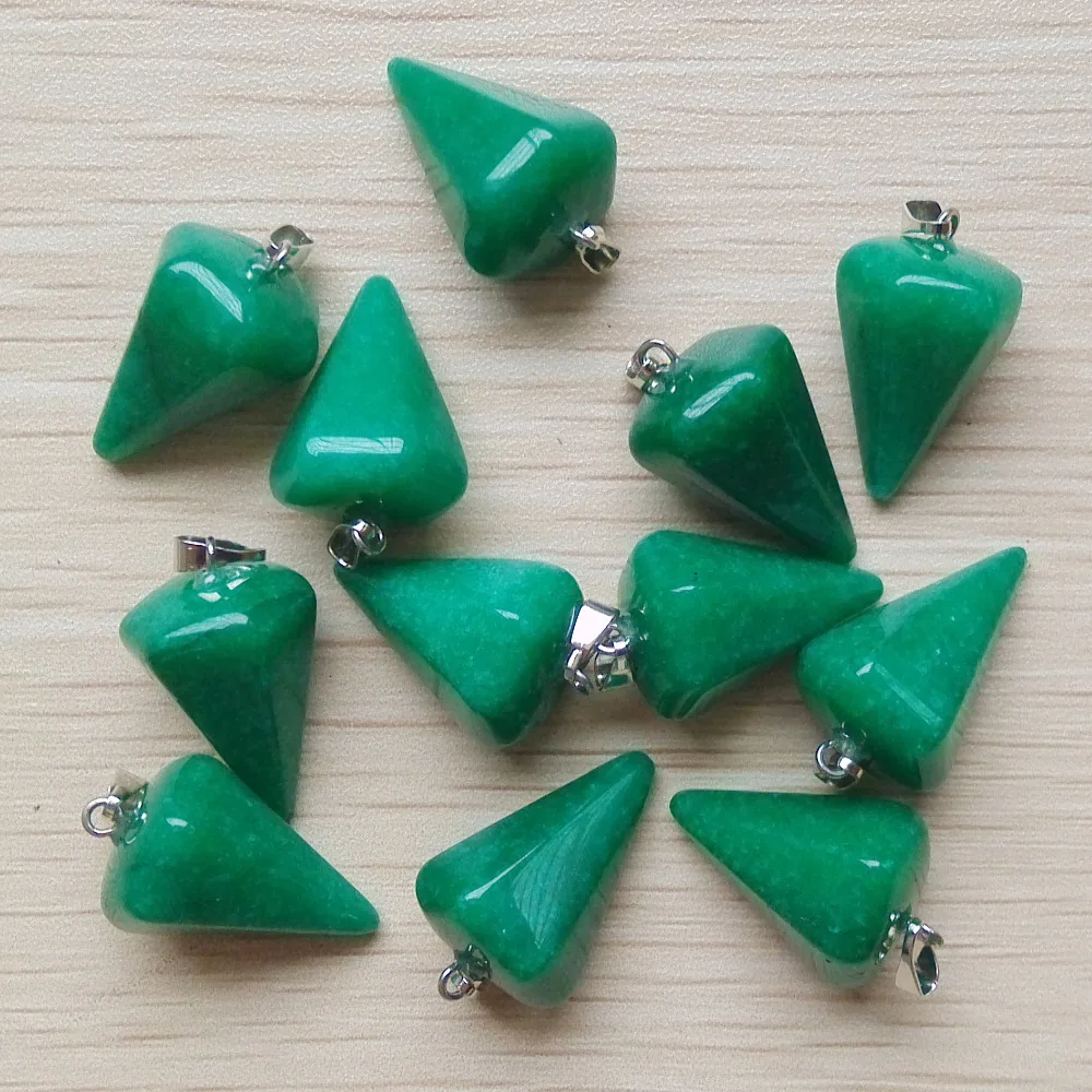 New Fashion Pyramis Shape Natural stone charms Pendant For Necklace jewelry making 12pcs Wholesale  free shipping