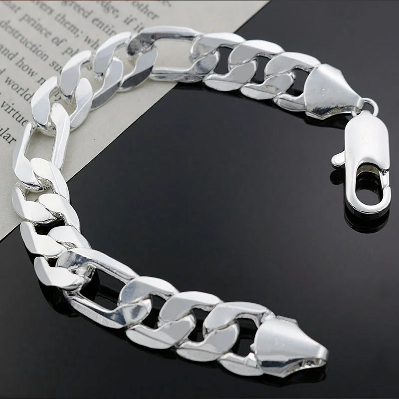 Großhandel Schöne mode Elegante silber farbe charme 12MM Für männer frauen kette Armband hohe qualität Wunderschöne schmuck H163