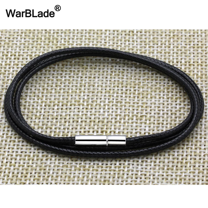 1/1.5/2/3mm Necklace Cord Black Leather Cord Wax Rope Lace Chain With Stainless Steel Rotary Buckle For DIY Necklace Jewelry