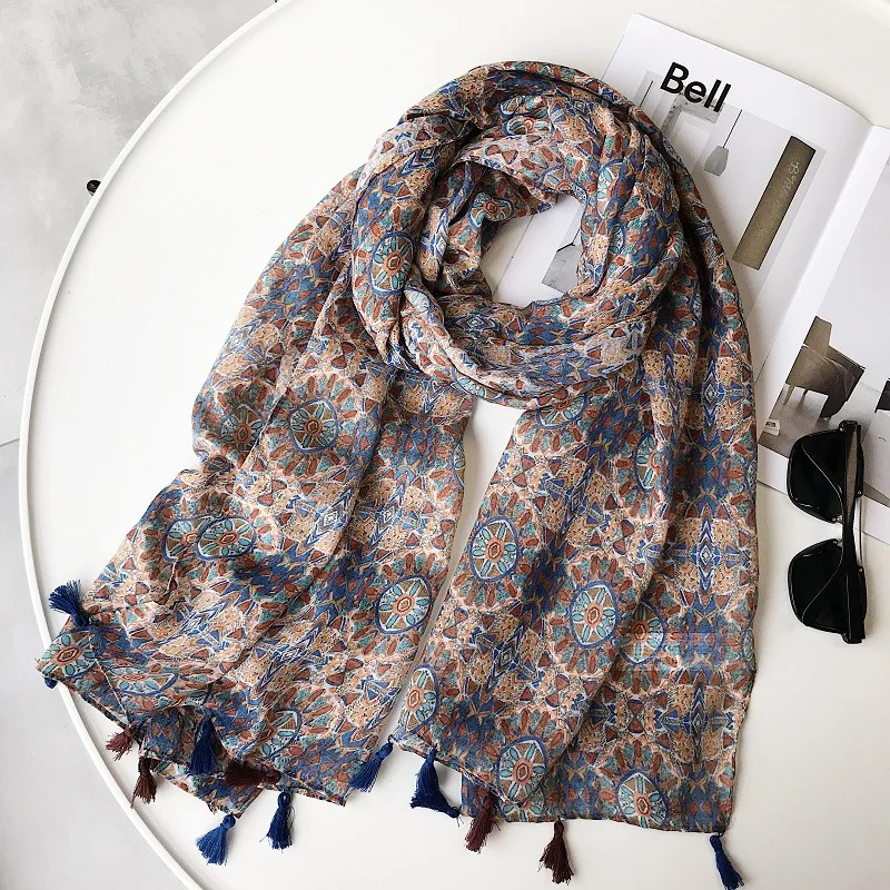 

2019 New Women Geometry Print Tassel Scarves And Shawl Tribal Print Tassel Wrap Hijab Scarf Wholesale 10pcs/lot Free Shipping