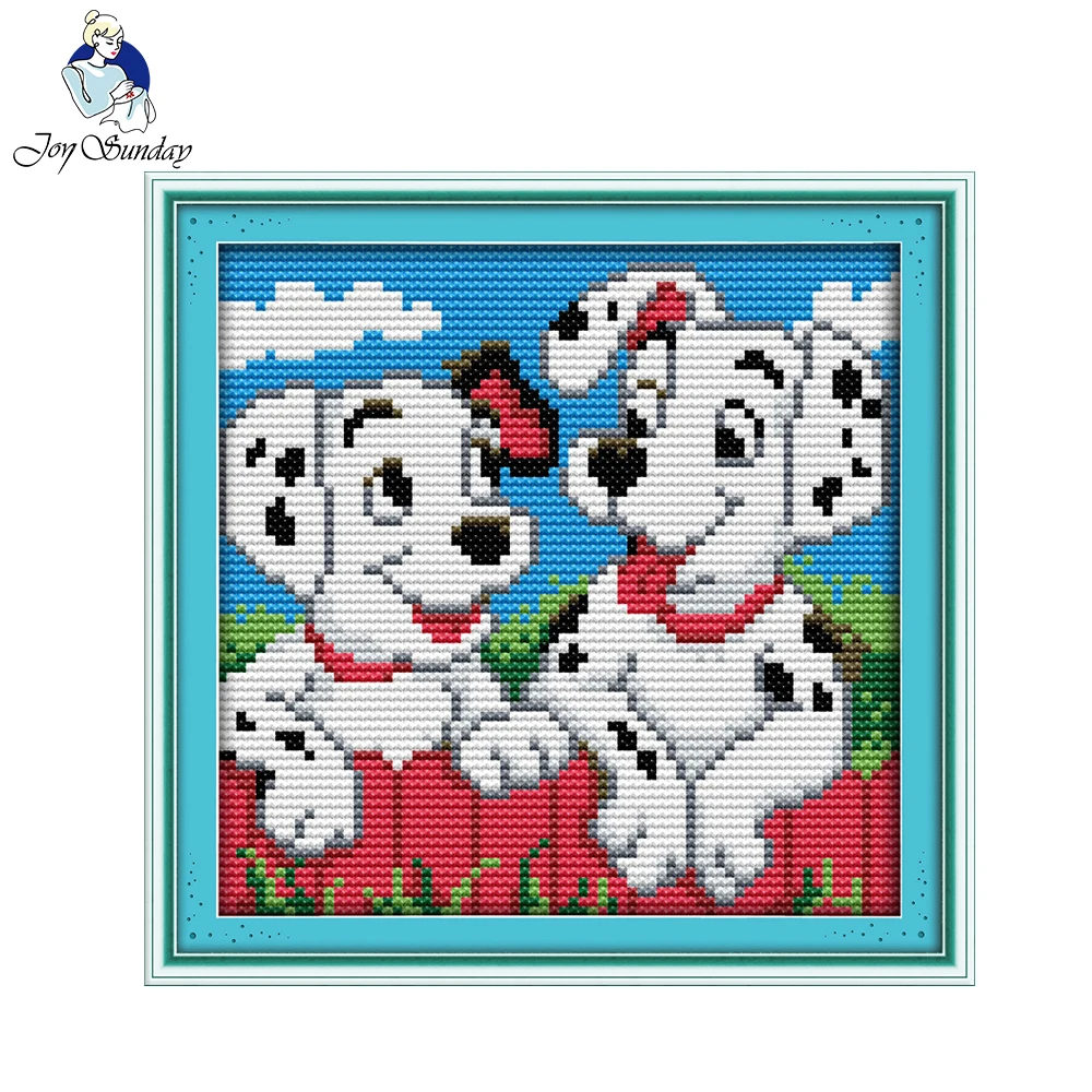 Joy Sunday Two Spots Dog Printing On Canvas Embroidery Everlasting Love Cross Stitch Kits Handmade Needlework Sets Cross Stitch