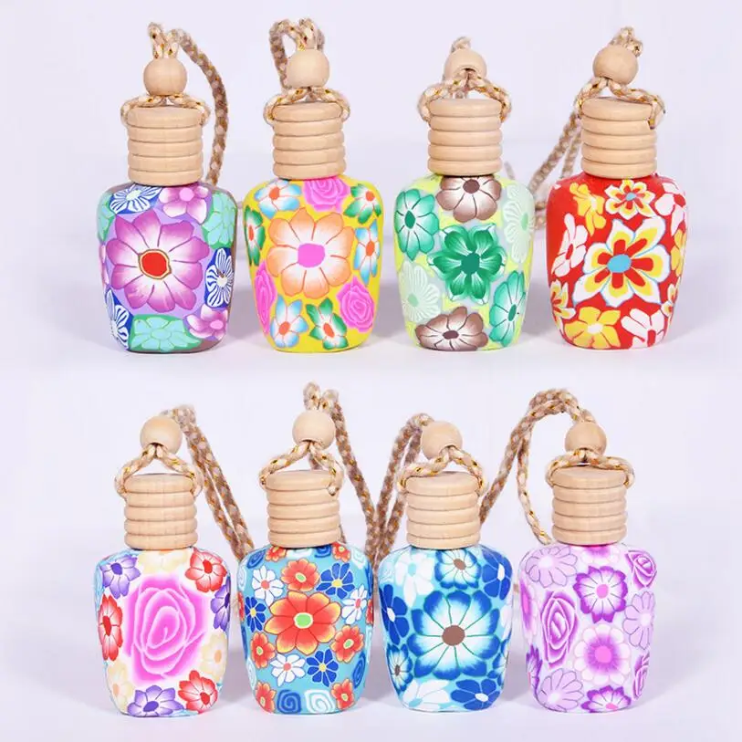 Wholesale 10ml-15ml polymer clay ceramic essential oil bottle Car hanging decoration Wooden Lid Gift LX1005