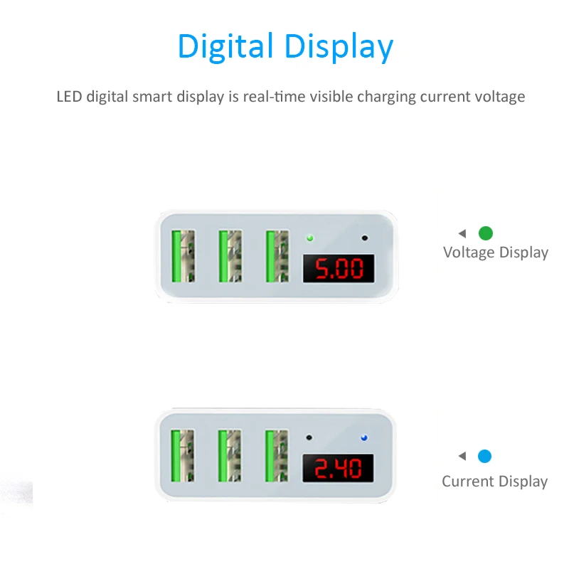 STOD Multiple Port 3 USB Charger LED Show Real Time Charging For Redmi Samsung Realme POCO Mobile Phone Charge AC Wall Adapter