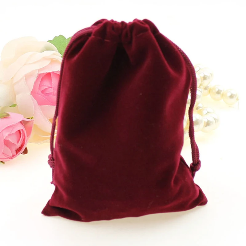7*9cm 20pcs Wine Red Jewelry Velvet Bags For Packing Gifts Handmade Diy Women Jewellery Pouches Flannel Bag Drawstring Bag