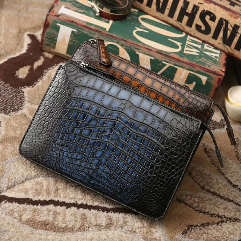 Luxury Nino Alligator Leather Document Holder genuine crocodile patina leather clutch handbag for men handmade dropship price