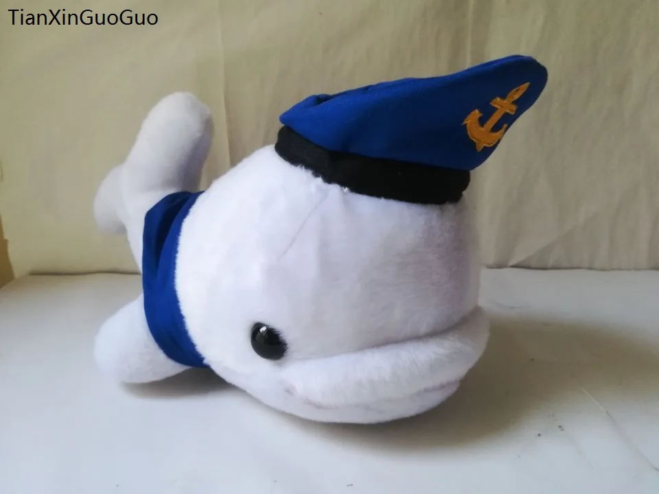 

about 30cm white dolphin plush toy navy hat dolphin soft doll throw pillow toy Christmas gift b1572