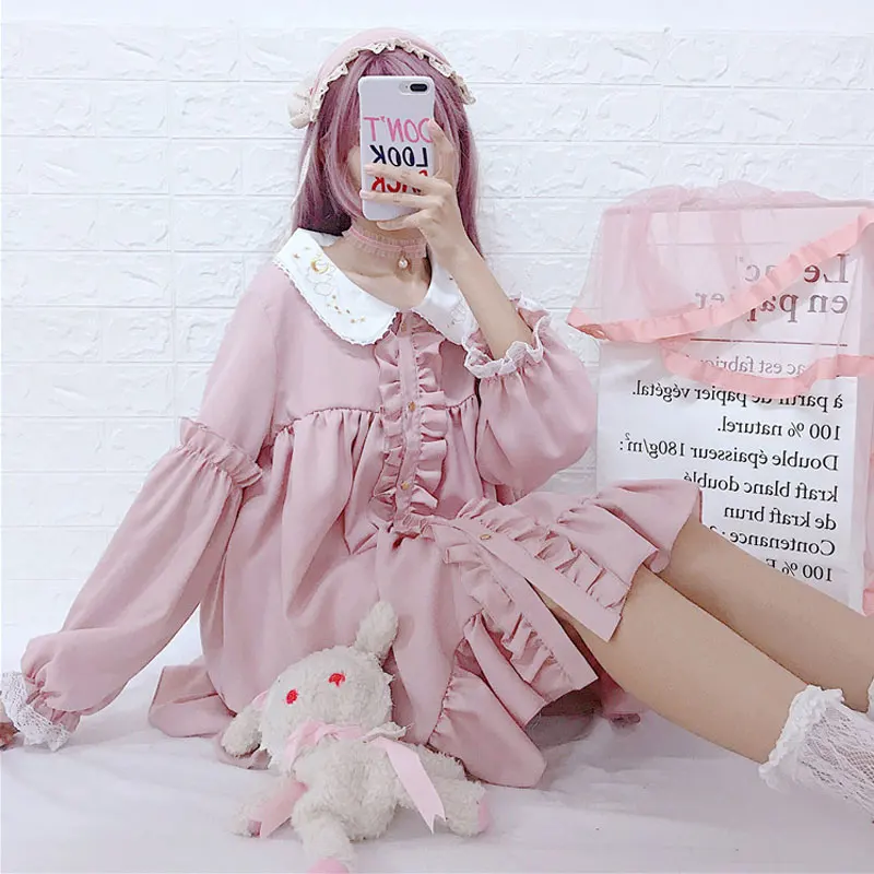 Japanese Style Girl Long sleeve  sweet Lolita Dress Bowknot JSK Carousel lolita cosplay Lace dress Maid Costume dress Tea Party