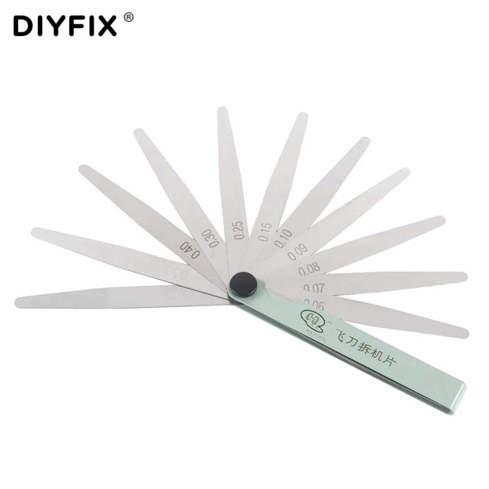Diyfix medidor de espessura, ferramenta de medição calibre métrico de 17 lâminas para preenchimento de 0.02-1.00mm