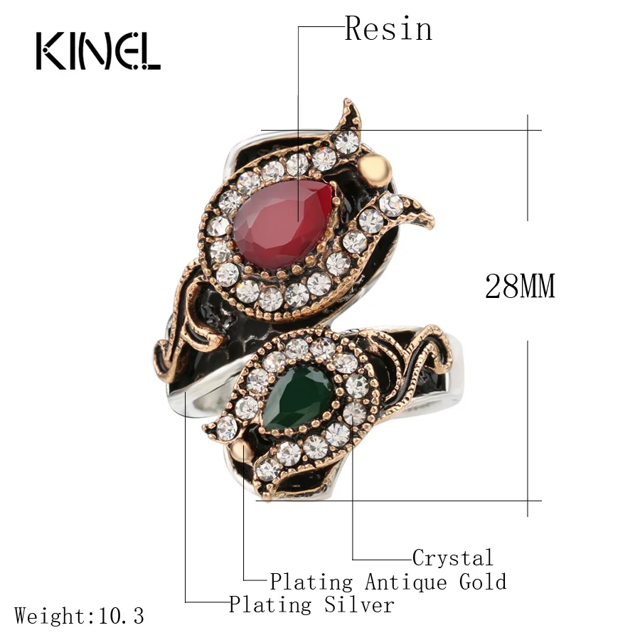 From India Vintage Wedding Rings For Women Color Antique Gold Unique Crystal Resin Big Ring Women\'s Jewellery Christmas Gift