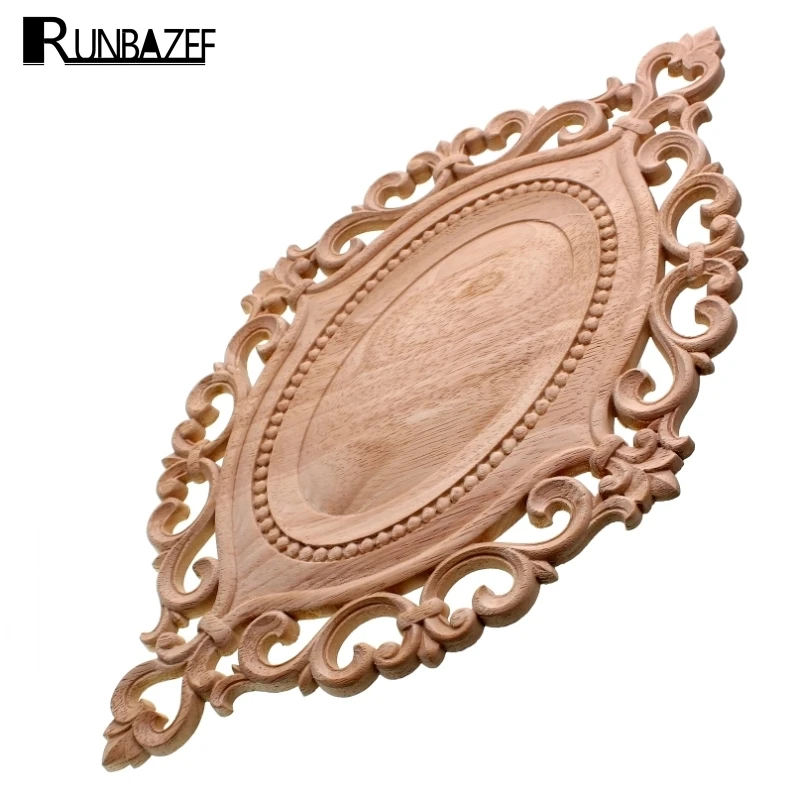 RUNBAZEF Wood Applique Circular Plate Door Heart Flower Cabinet Decorative Ornaments Figurines Miniatures Home Decor Figurine