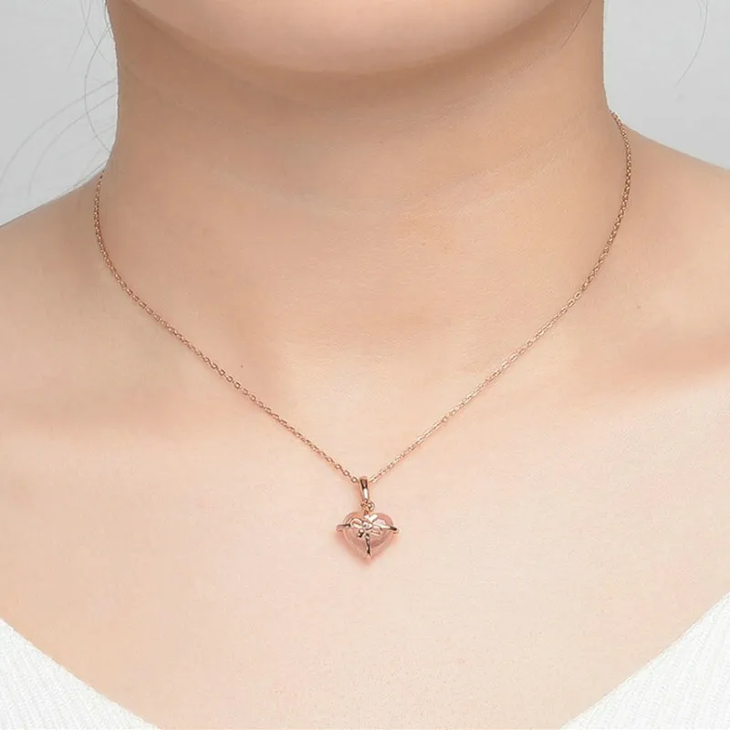 100% Natural Rose Quartz Necklaces Pendants For Women S925 Silver Heart Pink Gemstone Necklace Romantic Rose Gold Colar CCNI016