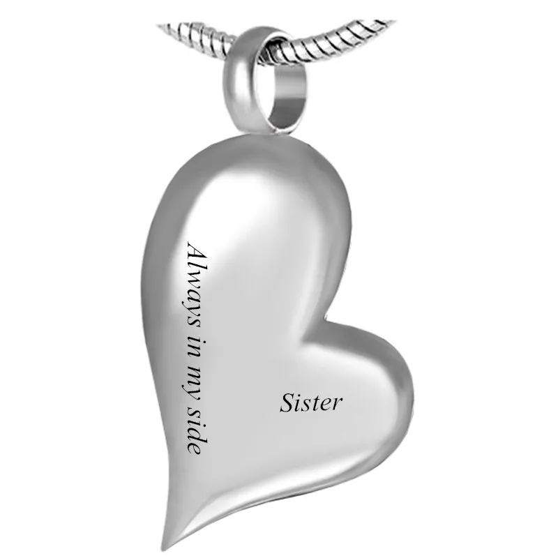IJD8032 Always in My Heart Custom Stainless Steel Heart Cremation Souvenir Pendant for Ashes Urn Memorial Necklace for Gift