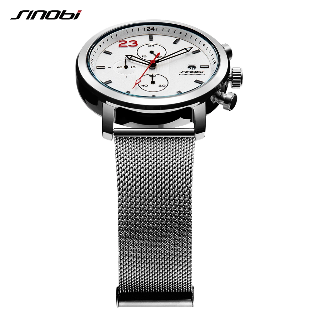 SINOBI 2020 Chronograph Fashion Men\'s Watches Business Stainless Steel Milanese Mesh Band Wristwatch men\'s Clock reloj hombre