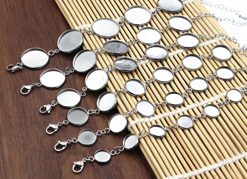 Fit 10mm 12mm 14mm 16mm 18mm 20mm Rvs Ronde Armband Blank Bezel Base voor Cabochon DIY Bangle Maken 2 strengen